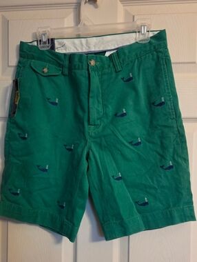 Polo Ralph Lauren Bedford chino shorts; all-over embroidered whale pattern NWT